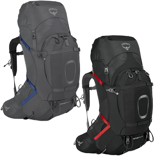 오스프리 이서플러스 60리터 남성 백팩 백패킹 하이킹 트레킹 등산 배낭 가방, 블랙, S/M