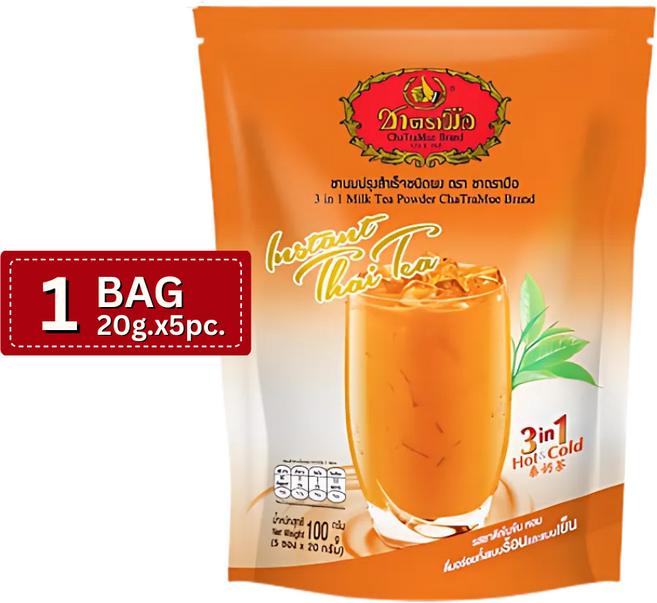 [태국직구] 차트라뮤 인스턴트 3 IN 1 타이 홍차 밀크티 CHATRAMUE THAI TEA 20 G. X 5 SACHETS, 1개, 100g