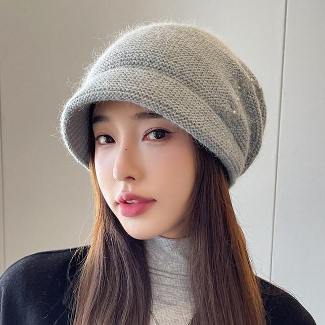秋冬韓版堆堆帽簡約兔毛針織帽麻花毛線帽女 d0001
