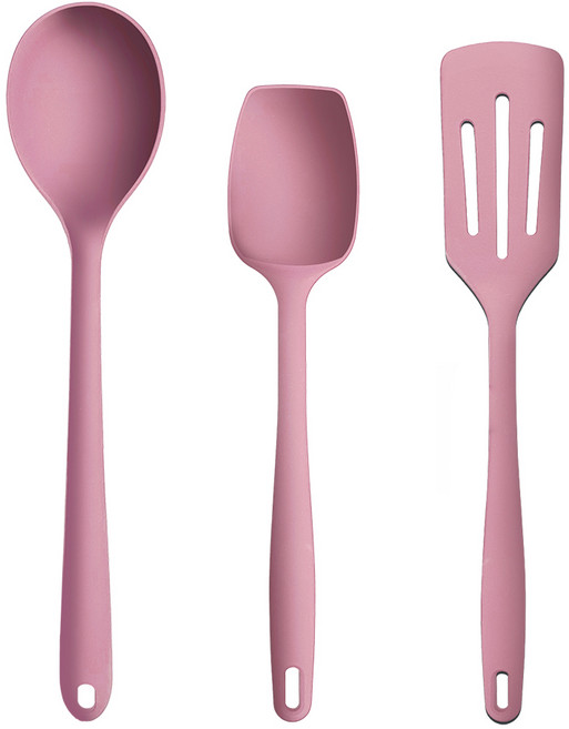 더하리 국산 플래티넘 실리콘 조리도구 3종세트, 1세트, 핑크, 다용도스푼+깔끔주걱+뒤집개