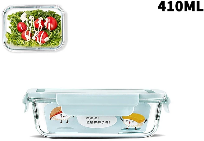 ♥고보로실리케이트 유리 도시락통 뚜껑 포함 밀폐형 점심 분리형 용기, 03 blue410ml