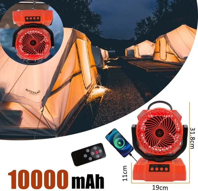 다기능 30000mAh 야외용 선풍기(270) ° 회전 3단계 밝기 LED 조명 USB 충전식 캠핑 낚시 하이킹 팬, 01 fan-F8-OR10000