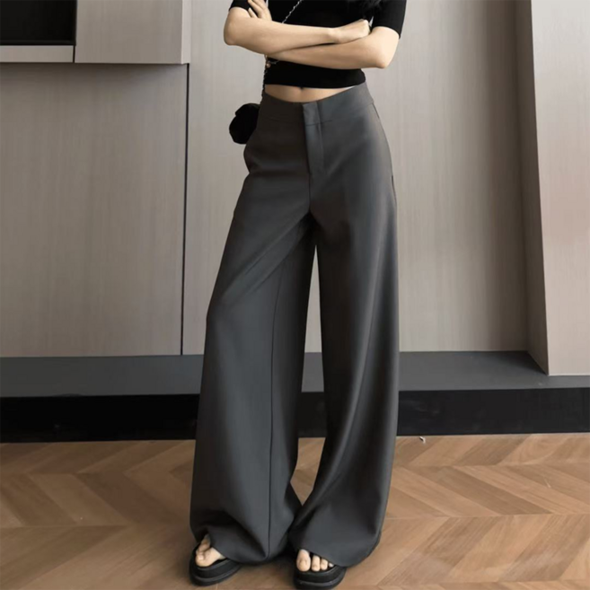 패션 클래식 정장 바지 여성 날씬해 보이는 캐주얼 바지 디자인 통근복 봄가을 빈티지 슬랙스 하이웨스트 와이드 팬츠