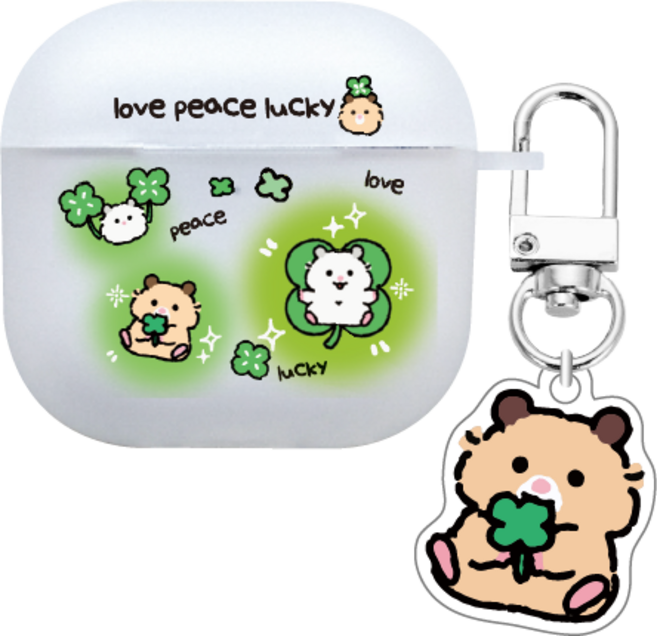 포시러브 & 나인프 네잎클로버 햄스터 에어팟 버즈 케이스 키링 세트, 행운 클로버 포햄 케이스 + 절미 키링 SET, 무광, 에어팟 3세대, 1개