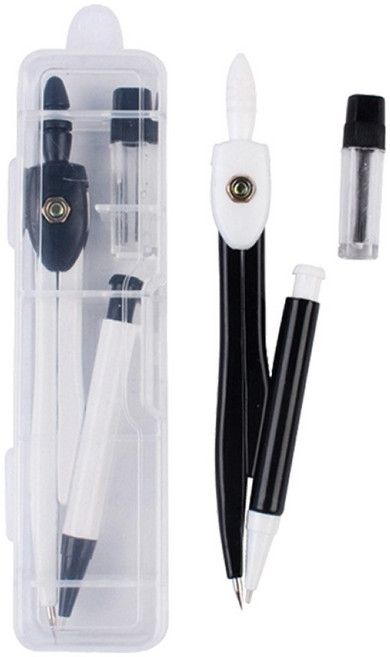 繪圖設計 0.7筆芯 直尺 三角尺 量角器 不鏽鋼圓規 數學繪圖學習文具用品, 1套, 兩件圓規套組【黑】, 兩件圓規套組/顏色隨機【黑底白/白底黑】