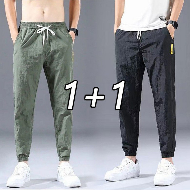 JUSTFEELING 1+1 남성 밴딩 긴바지 카고 조거팬츠 데일리 베이직 여름바지 봄바지 가을바지 남성바지 슬랙스 D10U