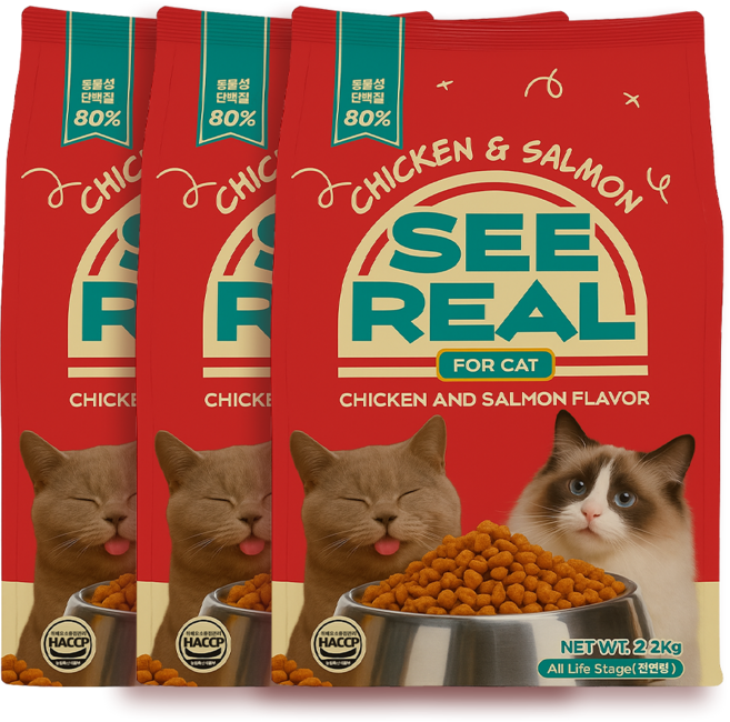 도그마루 X 펫하모니 먼치킨분양 고양이입양 NON GMO 슈퍼푸드 씨리얼사료, 2.2kg, 3개, 닭+연어