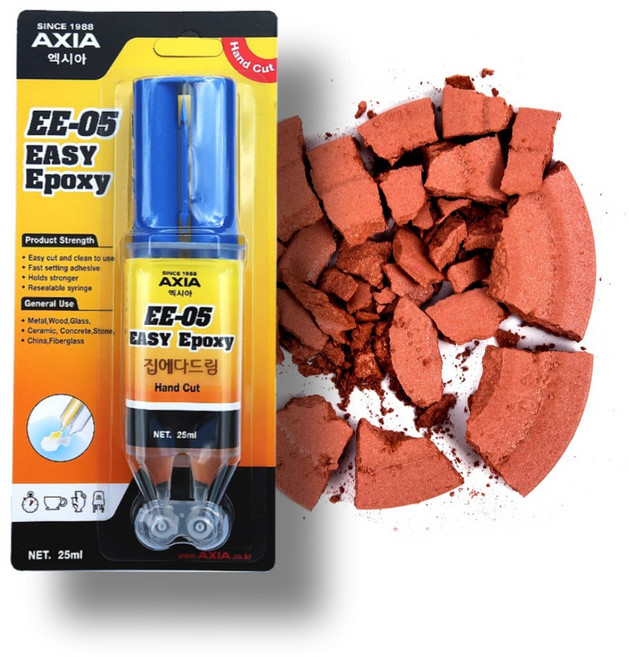 집에다드림 엑시아 초 강력 주사기 금속 에폭시 목재 나무 플라스틱 타일 접착제 메꿈 본드+장갑, 1개