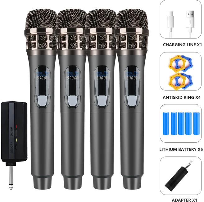 4PCS/2PCS/1PC 무선 마이크 4 채널 UHF 전문 핸드 헬드 마이크 파티 가라오케 전문 교회 쇼 회의, 03 4pcs