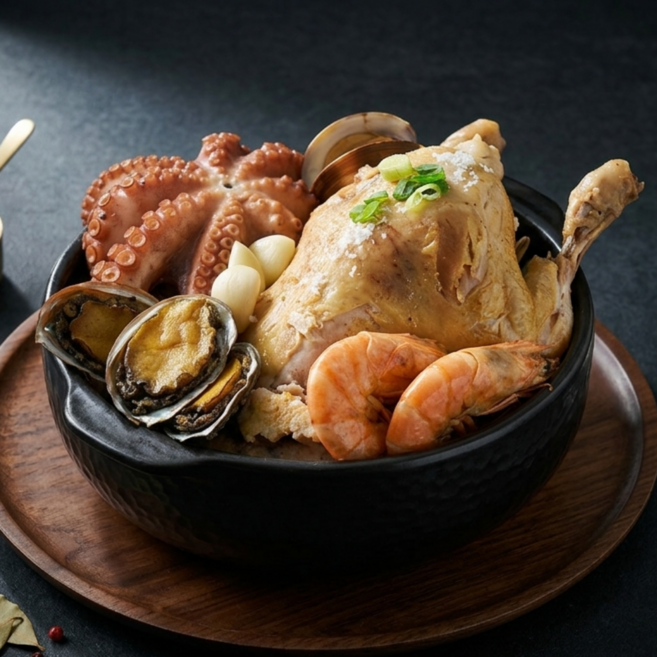전복 삼계탕 해신탕 밀키트 복날 초복 중복 말복 몸보신 캠핑 음식 재료 세트 간편조리, ., 1개, 1kg
