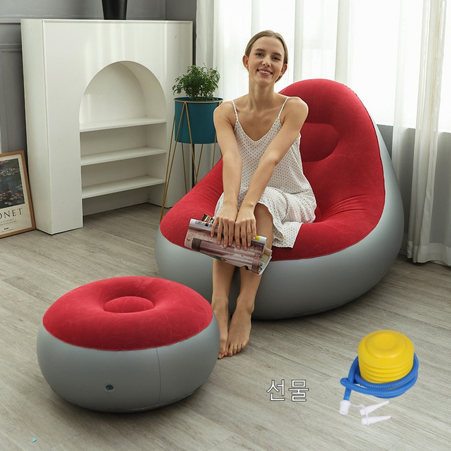 1인용소파 에어소파 1인용쇼파의자 거실 소파 빈백소파 침실 소파 푹신한쇼파 아이디어 쇼파 소파 (발판 증정), 빨간색