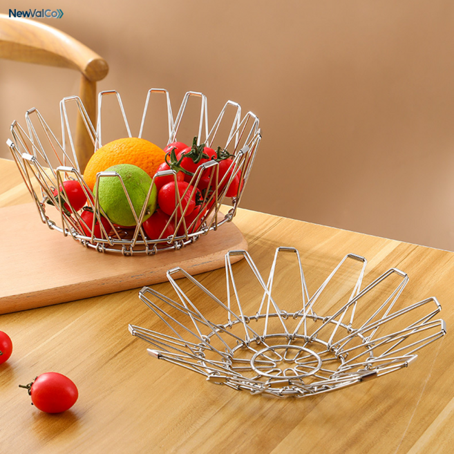 뉴밸코 스텐 접이식 과일 간식 바구니 6가지모양 변경, 1개, 실버