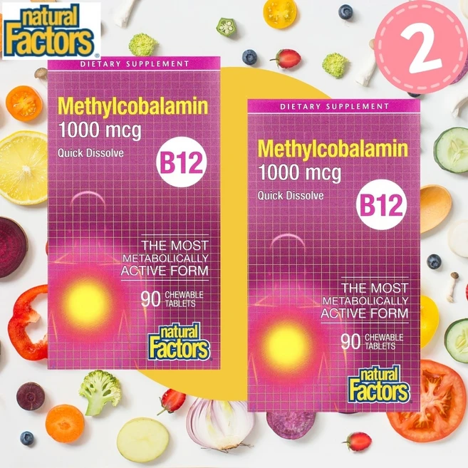 네츄럴팩터스 B12 메틸코발라민 1 000mcg 츄어블 90정, 2개 - 쿠팡