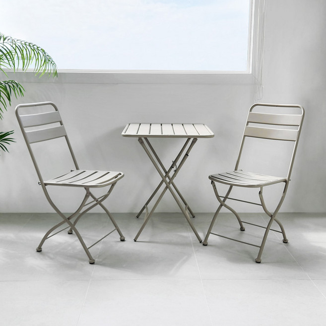 니모 2인용 접이식 캠핑 테라스 야외 테이블의자세트, 2인세트(초코그레이)