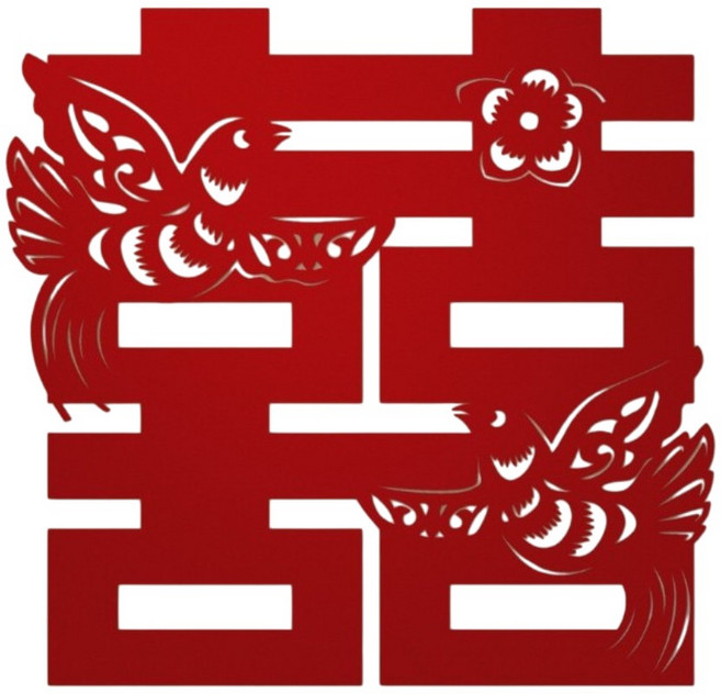 囍字紙雕 喜事裝飾貼紙, 紅色/眉梢