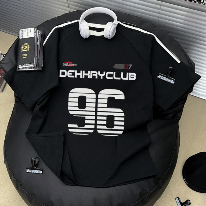 COSYEVNO 여자 상의 홍콩풍 스트라이프 라운드넥 커플 반팔