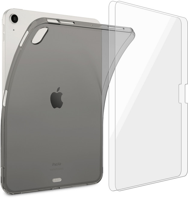 더조은셀러 아이패드 호환 젤리 케이스 2매입 강화유리 필름, 그레이, 1개