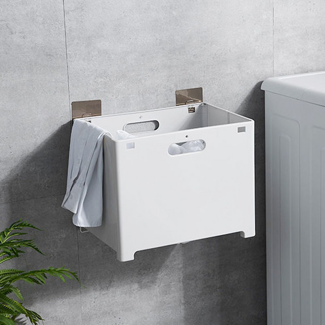 벽걸이 부착식 접이식 빨래바구니 폴딩 리빙박스, 1개, white