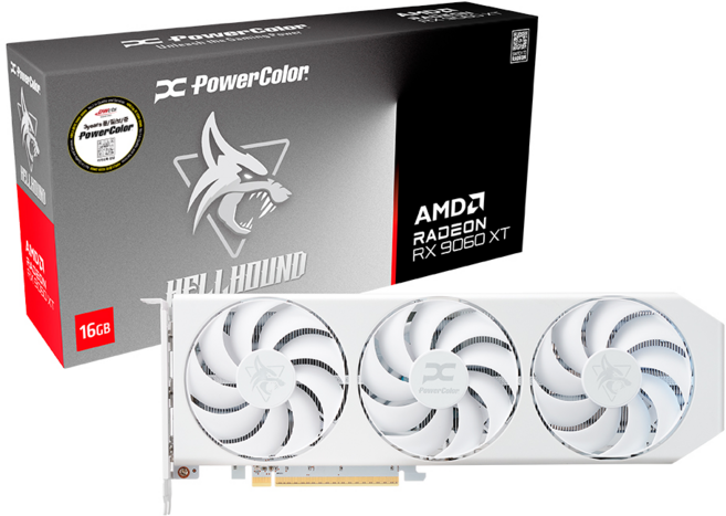[파워칼라] PowerColor 라데온 RX 9060 XT Hellhound Spectral White OC D6 16GB 대원씨티에스