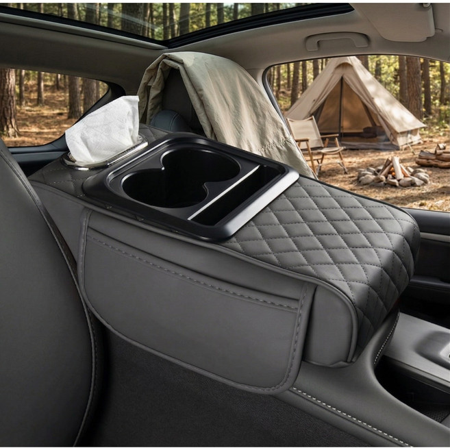 에어라벨 9세대 차량용 콘솔 쿠션 팔걸이 수납정리함, 1개, 라이트그레이