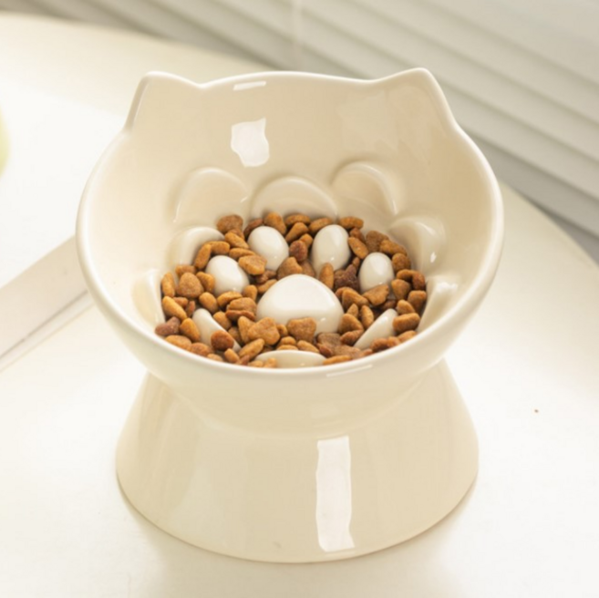 위드앤미 강아지 고양이 슬로우 밥그릇 급체방지 도자기 식기, 1개, 크림