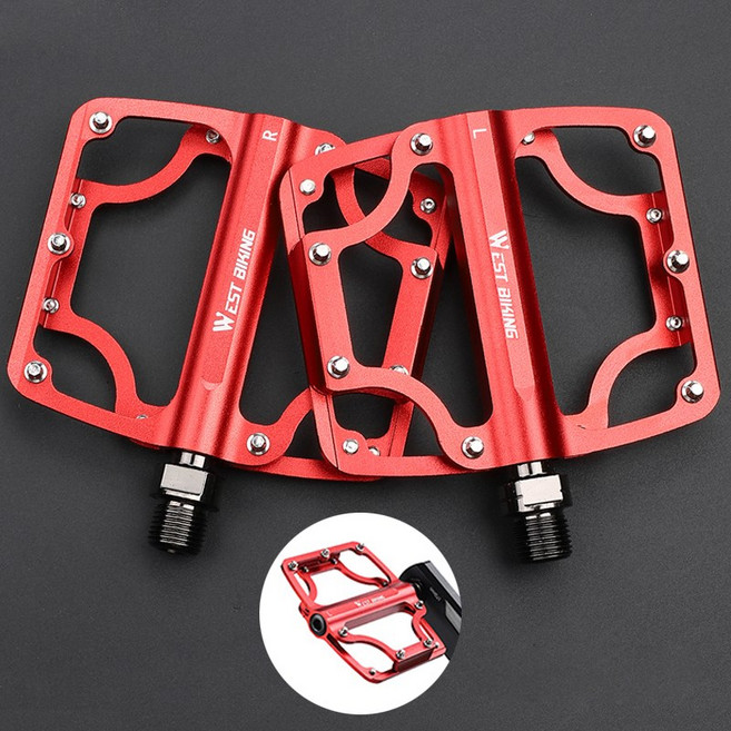 시그니처베이지 자전거 3베어링 페달 평페달 YPZ081, 레드, 1개