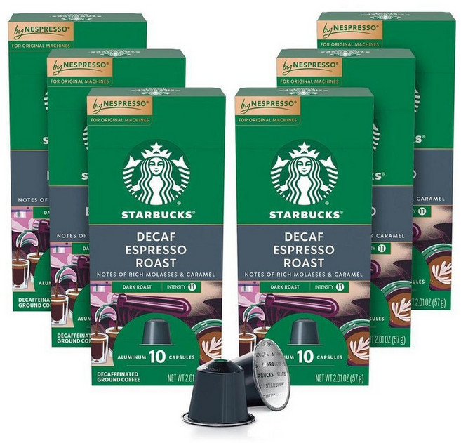 Starbucks 스타벅스 네스프레소 디카페인 에스프레소 다크 캡슐 커피 11g, 60개입, 1개