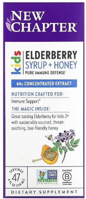 뉴챕터 엘더베리 시럽 꿀 삼부커스 블랙엘더베리 함유 2세이상 어린이용 118ml, 1개 - 쿠팡