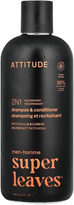 ATTITUDE Super Leaves™ 2n1 영양 샴푸 & 컨디셔너 남성용 패출리 & 버번 415ml (14 fl oz) ATT-11713 - 쿠팡