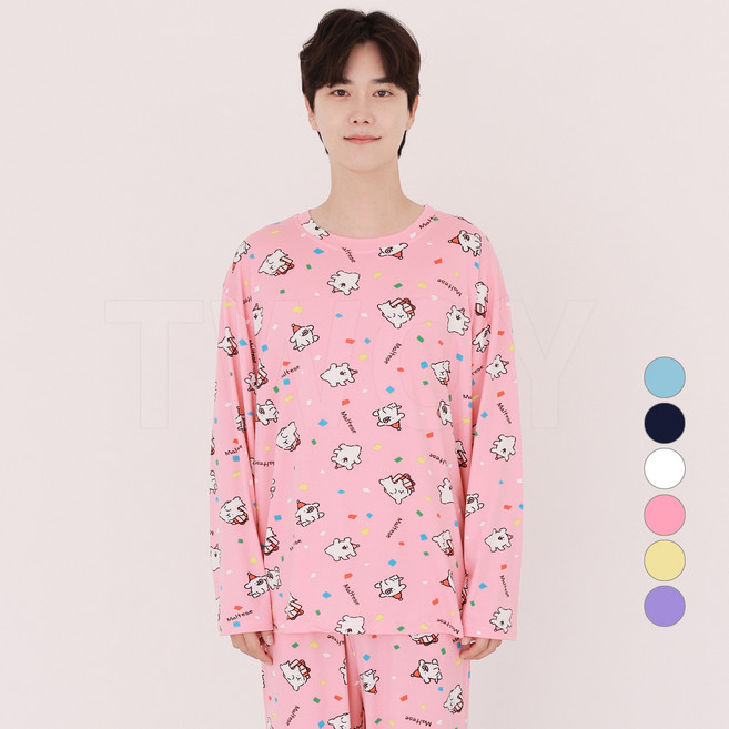 투와이 몰티즈 남녀공용 피치 긴팔 파자마 상하세트 MG310