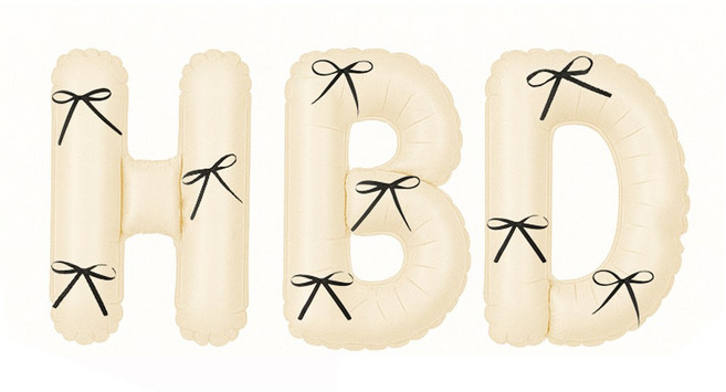 해피제이니 HBD 이니셜 생일 호일풍선 블랙 리본 생일가랜드 파티용품 세트, 1세트, 크림 기본
