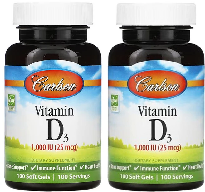 칼슨 비타민D3 25mcg(1 000IU) 100소프트젤, 100정, 2팩 - 쿠팡