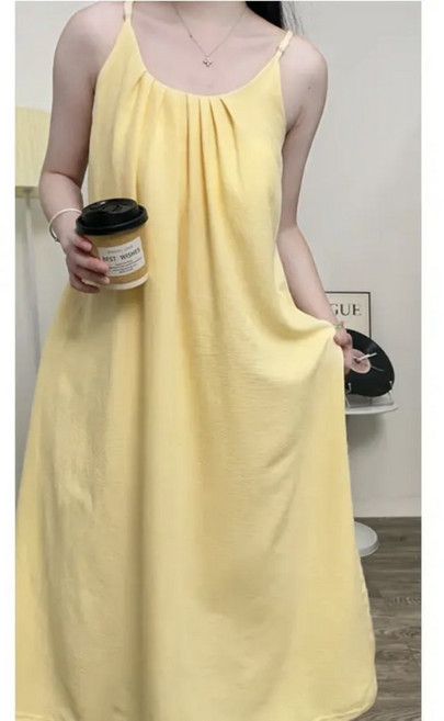 可外穿 內置胸墊 吊帶連衣裙 簡約休閒家居服