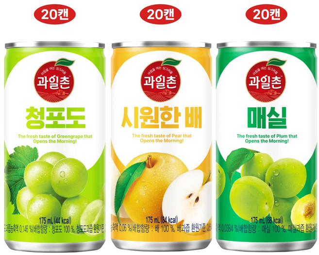 과일촌 3종세트(시원한배+매실+청포도), 60개, 175ml