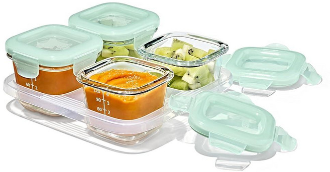 옥소 토트 이유식 유리 밀폐용기 오팔 120ml 4개, Teal
