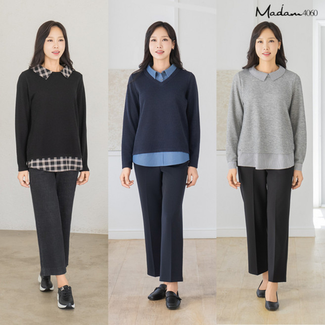 마담4060 니트 레이어드 블라우스