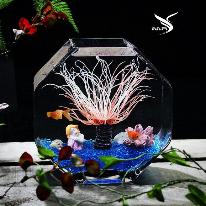 玻璃魚缸 花瓶 水培器皿 桌面小型魚缸, 1個, 大號魚缸+套餐8