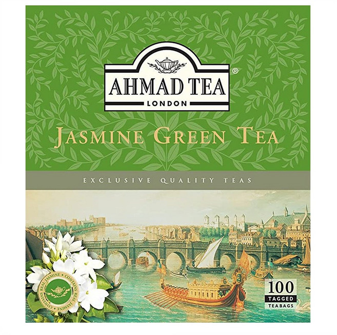 Ahmad Tea Jasmine Green Tea 아마드티 자스민 그린티 녹차 100티백 2팩, 2개, 100개입, 2g