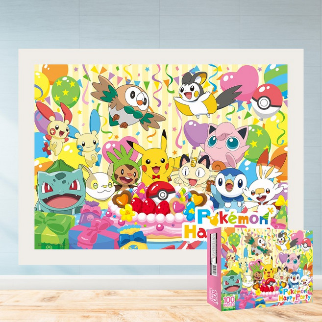 모두의취미 포켓몬 해피 파티 100피스 캐릭터 직소퍼즐, 1개, 액자세트(우드화이트)