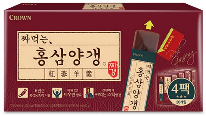 크라운 짜먹는 홍삼 양갱 스틱 | 600g | 어린이 및 성 Crown Squeeze Korean Sweet Red Ginseng Jelly Stick | 600g | Health, 1개