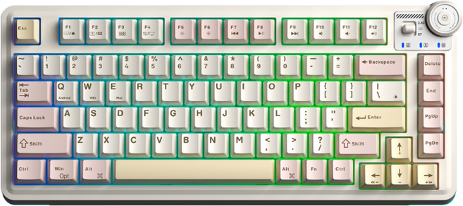 AU75 RGB 3모드 유무선 기계식 키보드, 밀크티 + 파우더 핑크, 화전축, 제조사축