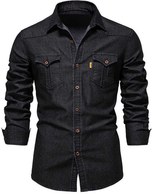 남성 데님 셔츠 빅사이즈 머슬핏 청남방 긴팔, 2XL, 블랙, 블랙 2XL