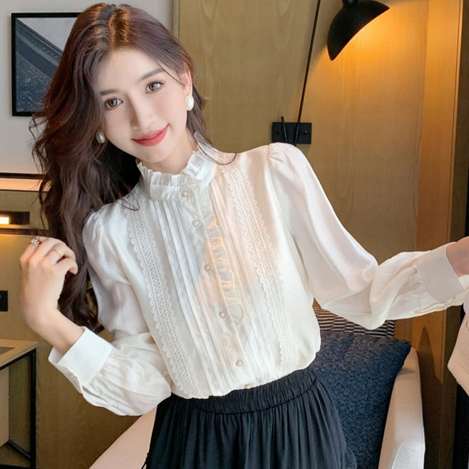 SELEAD 여성 봄가을 고급감 긴팔 프릴 블라우스 출근룩 셔츠