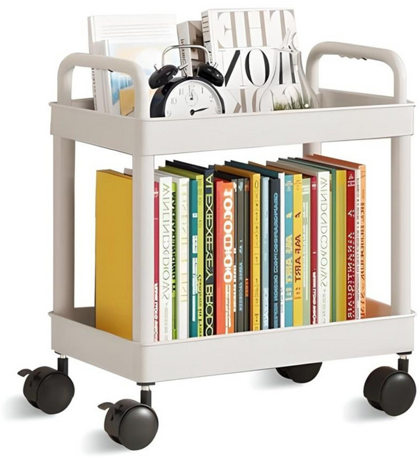 마벨인홈 공간활용 이동식 슬림 책장 감성 트롤리, 화이트, 2단