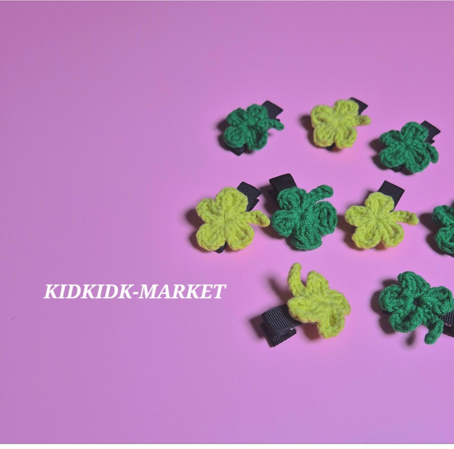 뜨게 미니 네잎클로버 머리핀