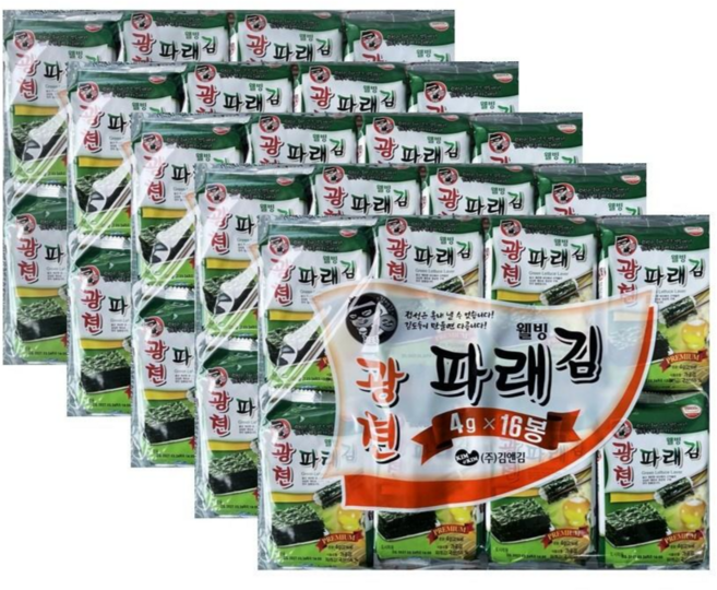 김앤김 광천김 파래16단 도시락김 (4gx16봉) 5개