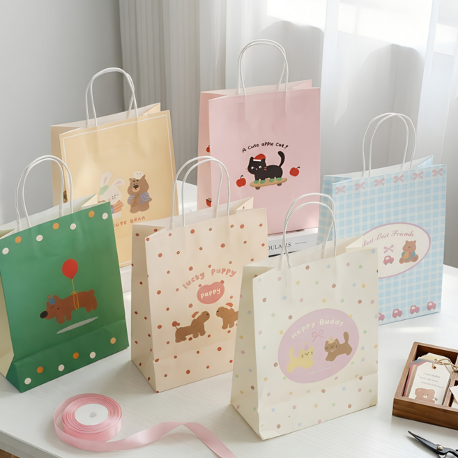 올리올망 선물용 종이 가방 선물 쇼핑백, 1세트, 6종