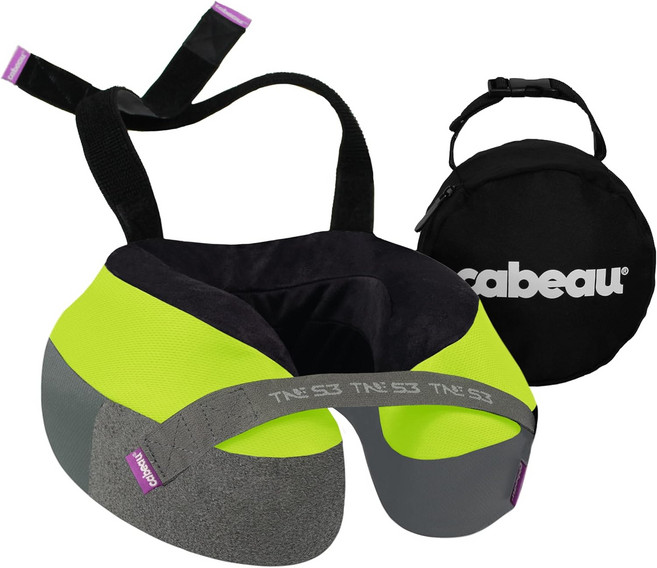 비행기용 카보 트래블 넥 베개 더 넥스 에볼루션 TNE S3 장거리 비행을 위한 서포트 메모리 폼 디자인 부착 가능한 시트 스트랩 및 360 지지대베 네온 옐로우