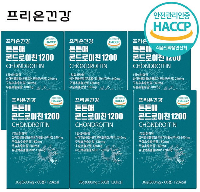 프리온건강 튼튼애 상어연골 저분자 콘드로이친 1200 6개월분, 6개, 60정