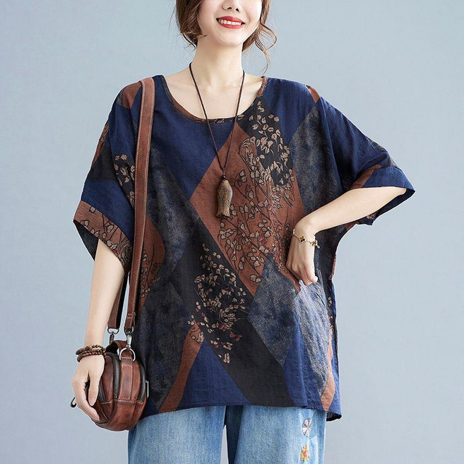 棉麻大碼女裝 媽媽 上衣 夏季 短袖 蝙蝠衫
